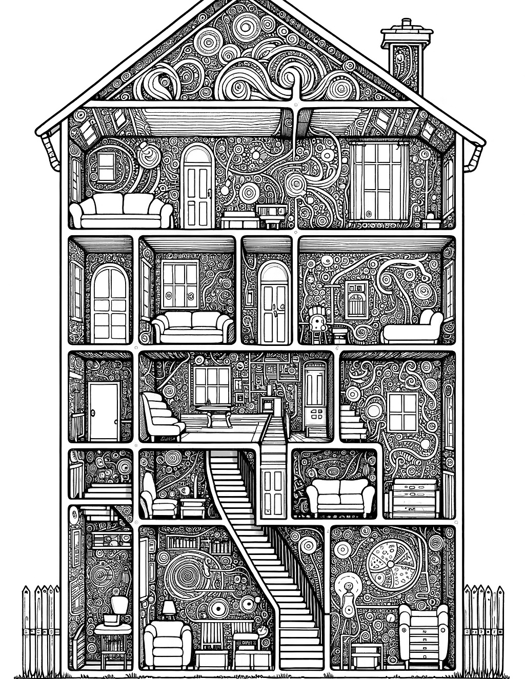 house cross-section with multiple rooms