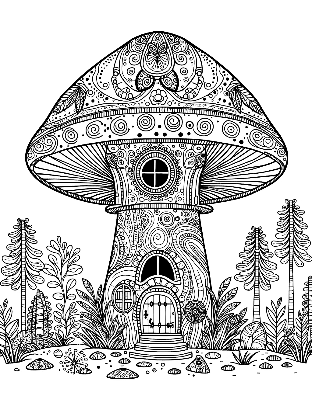 fairy mushroom house in forest