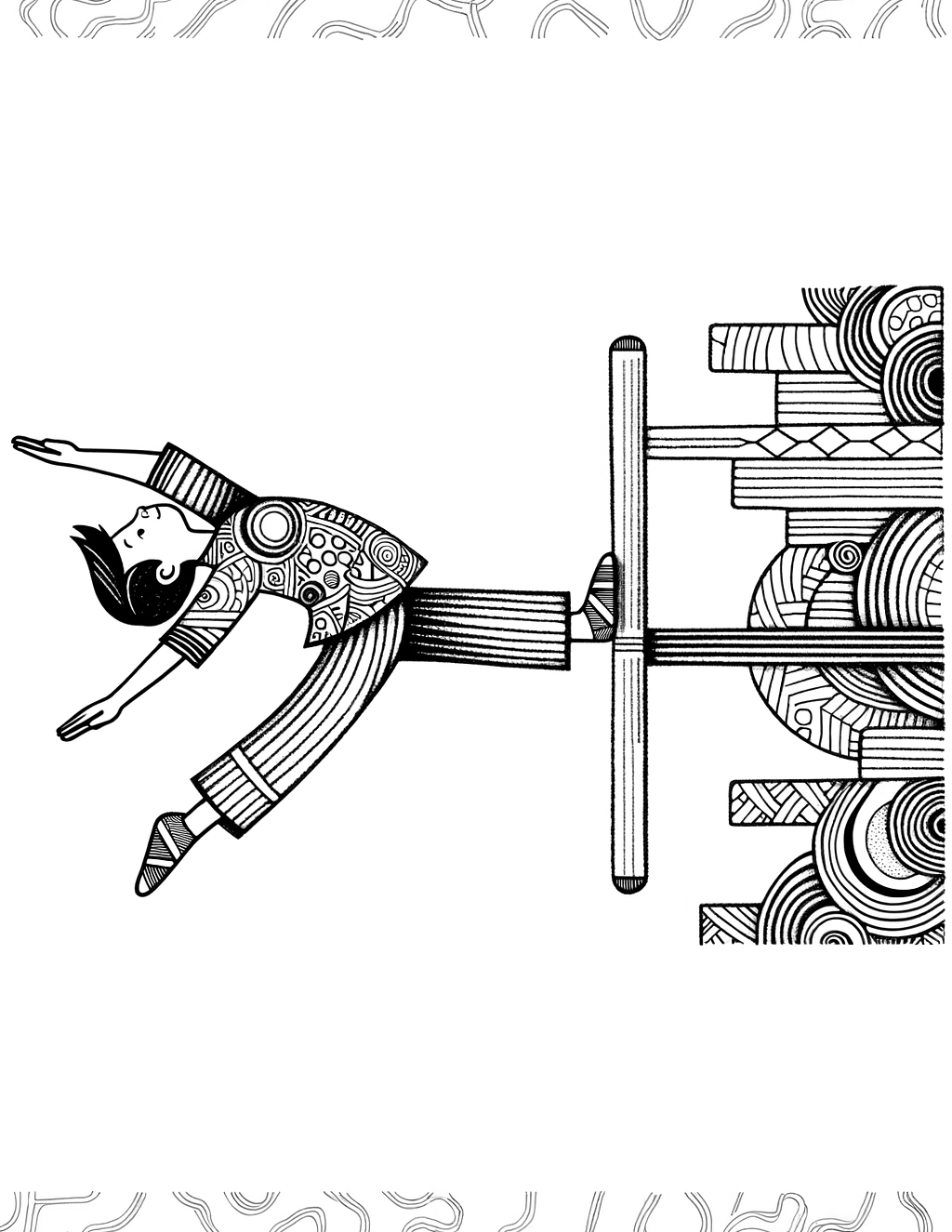 Little boy on balance beam gymnastics coloring page for kids