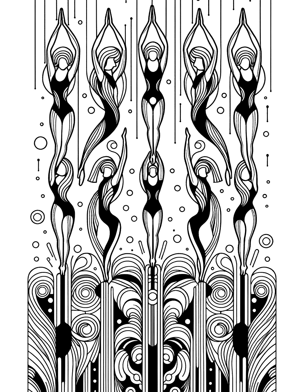 synchronized swimming team coloring page for kids