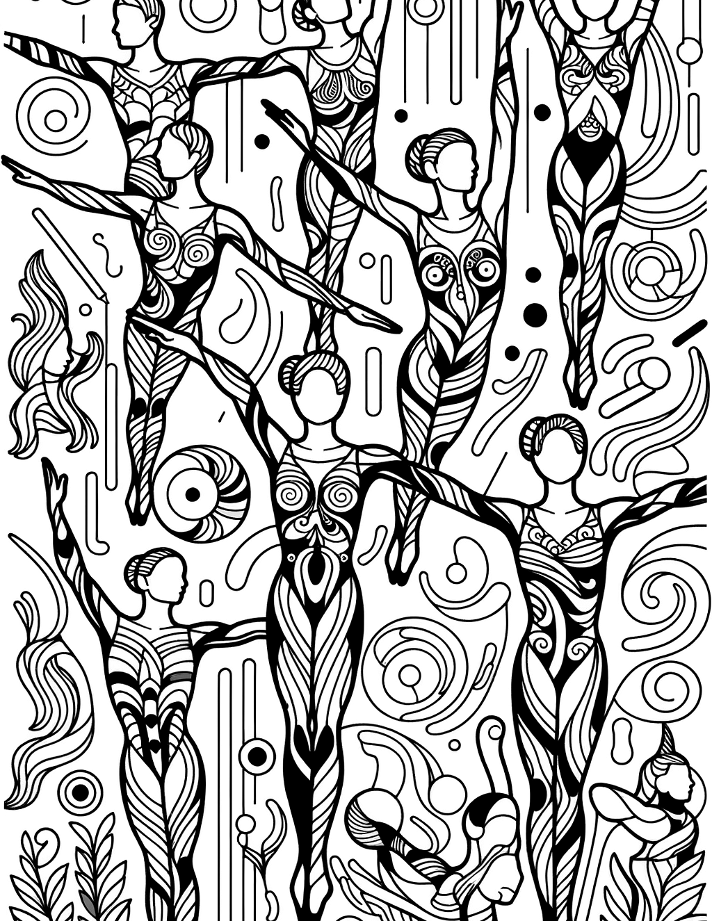 synchronized swimming women's team coloring page for kids