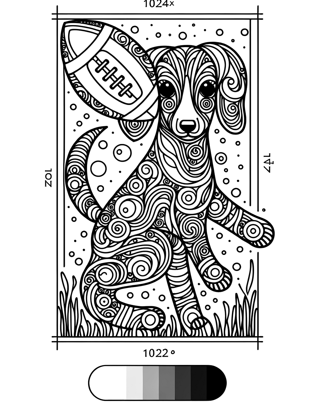 Coloring page of dog with a football | PageCrayon