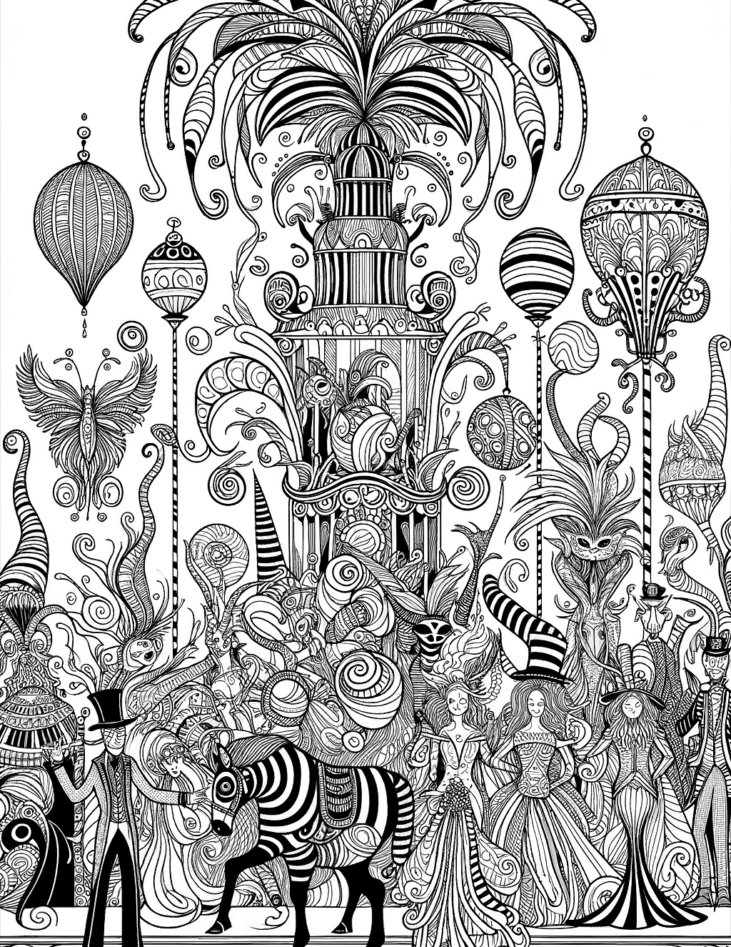 a masquerade ball where mythical creatures and fantasy characters come to life in elaborate costumes.